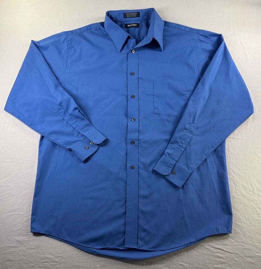 Puritan Wrinkle Free Dress Shirt Size XL 17-17.5 34/35 Blue Cotton